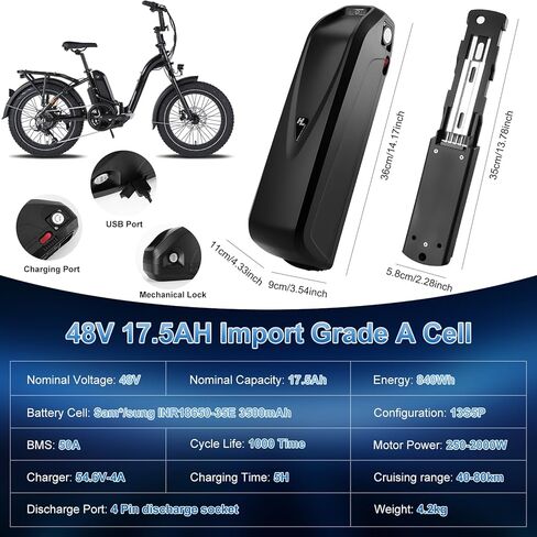 48v 17.5ah ebike بطارية 50a bms لـ 250-2000W Motor HL03 بطارية الدراجة الكهربائية للدراجة النارية الكهربائية/الدراجة/الحركية/trike (48 فولت 17.5AH) in Kuwait