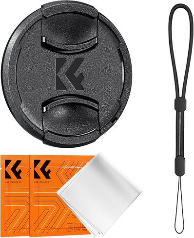K&F CONCEPT 49mm Lens Cap Cover, 4-in-1 Center Pinch Lens Cover with Black Anti-Loss Keeper Leash Microfiber Cleaning Cloth Kits Compatible with Nikon, Canon, Sony, Fujifilm Camera Lenses in Saudi Arabia