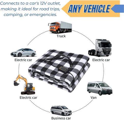 بطانية EZONE 12V كهربائية مسخنة للسيارة محمولة بطانية رمي محمولة للسيارة أو الشاحنة أو سيارات الدفع الرباعي أو RV Camping Essentials 3-Heat Remote 12 فولت في بطانية كهربائية ساخنة (رمادي) in Saudi Arabia