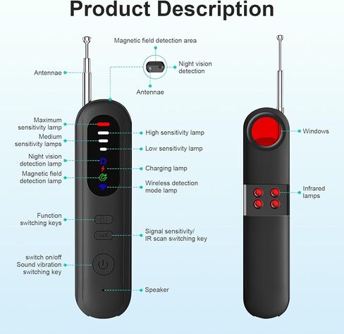كاشفات الكاميرا الخفية MDK - جهاز البحث عن الكاميرا الخفية المحمول للسيارة والمنزل والفندق والسفر والمكتب in Kuwait