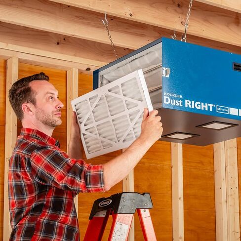Rockler Dust Right Full-Size Air Filtration System - Ceiling-Mounted Ambient Air Cleaner for Woodworking Shops - High-CFM Air Purifier with LED Lighting, Wireless Remote & Dual 1-Micron Dust Filters in Saudi Arabia