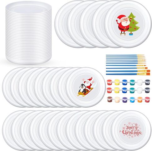 Tenceur 36 Pcs DIY Plastic Flying Disks Bulk 7 Inch Color Your Own White Flying Disc with 10 Paintbrushes and 3 Paints for Party Favors and Crafts Fun Home Activities Games in Saudi Arabia