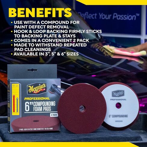Meguiar's 6" Compounding Foam Pads - M6CFP2 - Professional Foam Cutting Pad, use with Meguiar's Compound to Remove Heavy Defects, Sanding Marks, and Scratches, Machine Pad for Compounding, 2 Pack in Saudi Arabia