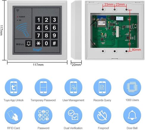 Tuya التحكم في الوصول عن بعد RFID التحكم في الوصول لوحة المفاتيح التي تعمل باللمس 1000 مستخدم، يدعم الإدخال / الإخراج WG26 بت + 15 مفاتيح RFID، مناسبة لأنظمة التحكم في الوصول in Kuwait