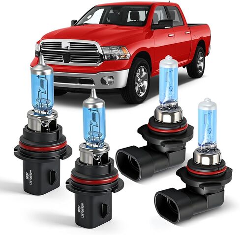 OQSNCV FIT لـ Dodge RAM 1500 2500 3500 (2002-2005) مصابيح المصابيح الأمامية الهالوجين ، 9007 شعاع مرتفع/منخفض + 9006 مصابيح مصابيح مصباح ضباب ، حزمة 4 in Kuwait