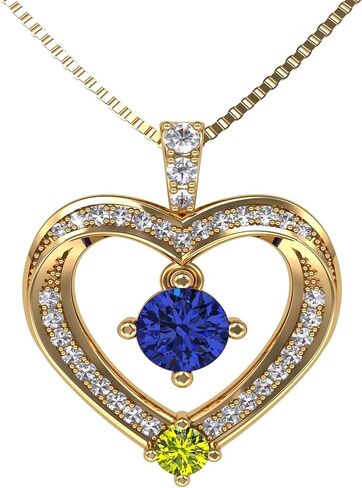 Central Diamond Center Mother & Child Heart Birthstone Necklace w/ 1-6 Simulated Gemstones in Sterling Silver, 10K, or 14K Gold in Saudi Arabia