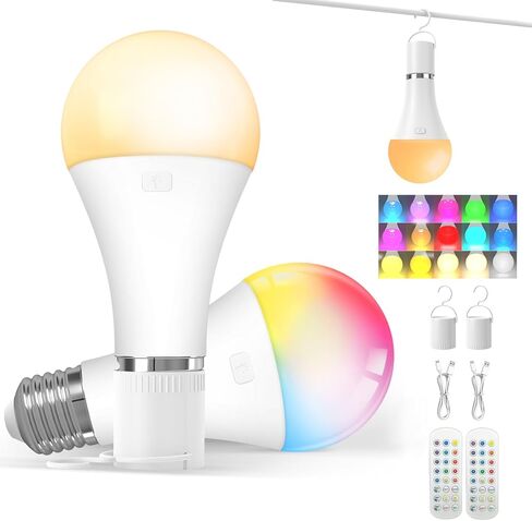 KINDEEP Rechargeable Light Bulbs, Battery Powered LED Light Bulb, 15 Color Modes, Dimmable & Portable Emergency Lights, 3 Timer 2000mAh Night Light with Remote Control for Home,Bedroom,Porch,Camping in Saudi Arabia
