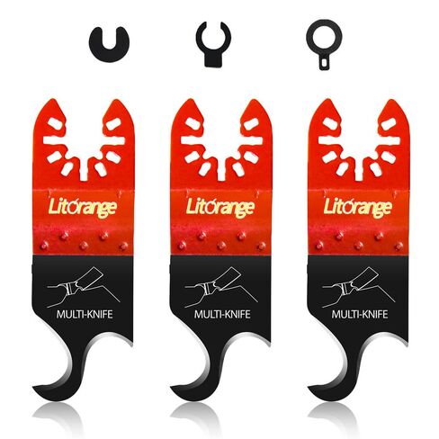 Extended Hook Blade for Oscillating Tool, 5 Pack Oscillating Multi-Tool Hook Knife Blades with 3 Types of Adapters, Ideal for PVC, Carpet, Roofing Shingles & Cardboard Cutting in Saudi Arabia