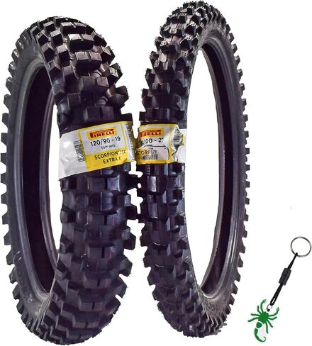 Pirelli Scorpion MX Extra X Front 80/100-21 & الخلفية 110/90-19 إطارات الدراجات الترابية مع سلسلة المفاتيح-حزمة اثنين in Kuwait