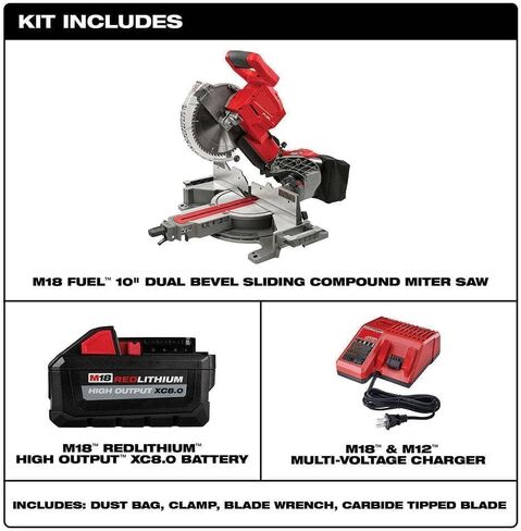 Suitable for Milwaukee 2734-21 M18 FUEL 18V 10"" Dual Bevel Sliding Compound Miter Saw Kit, Max Blade Speed: 4,000 Rpm, Red, Gra in Saudi Arabia