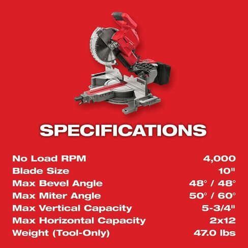Suitable for Milwaukee 2734-21 M18 FUEL 18V 10"" Dual Bevel Sliding Compound Miter Saw Kit, Max Blade Speed: 4,000 Rpm, Red, Gra in Saudi Arabia