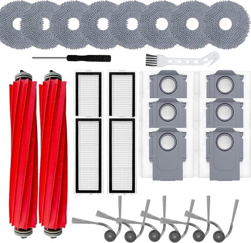 28Pcs Accessories Replacement Kit for Roborock QV35A/QV35S,QR798/QR598 Robot Vacuum,2 Main Brush,4 Filters,8 Mop Pads,6 Dust Bags,6 Side Brushes,2 Tools in Saudi Arabia