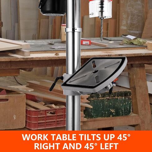 13-Inch Benchtop Drill Press with 7.5 Amp Induction Motor, 288-3084 RPM Variable Speed, 0-45° Tilting 10x10" Worktable, Durable Cast Iron Construction for Wood and Metal in Saudi Arabia