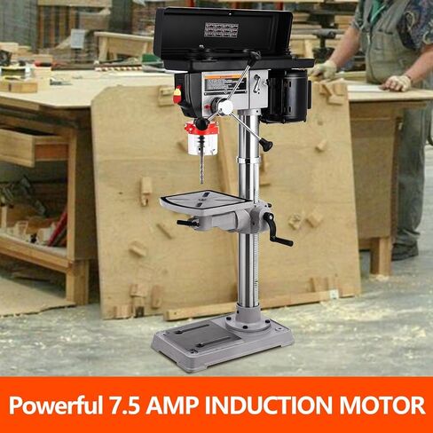 13-Inch Benchtop Drill Press with 7.5 Amp Induction Motor, 288-3084 RPM Variable Speed, 0-45° Tilting 10x10" Worktable, Durable Cast Iron Construction for Wood and Metal in Saudi Arabia