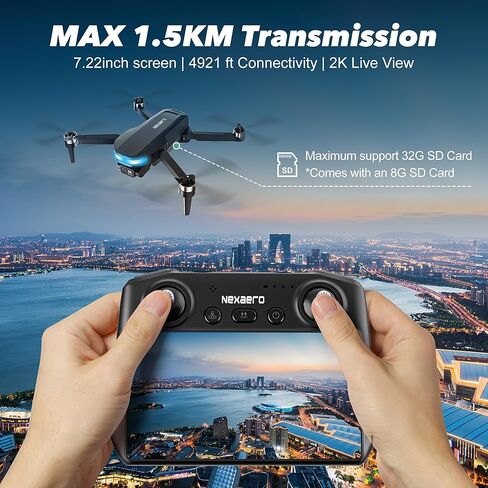 طائرة بدون طيار GPS مع كاميرا EIS 2K للبالغين، شاشة 7.22 بوصة على جهاز التحكم عن بعد، طائرات بدون طيار FPV RC مع Al Track & Night Shot مع نظام تحديد المواقع العالمي الاحترافي، العودة التلقائية اتبعني للمبتدئين، ناقل الحركة طويل المدى، بطاريتان وقت طيران 6 in Kuwait