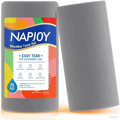 لفة قماش تنظيف الألياف الدقيقة Napjoy ، 75 بكسل من المناشف الورقية القابلة لإعادة الاستخدام ، 12 "× 12" ، ملابس طبق الألياف الصغيرة الناعمة للمطبخ ، التدبير المنزلي ، نافذة ، سيارة ، حديقة ، حمام ، وردي in Kuwait