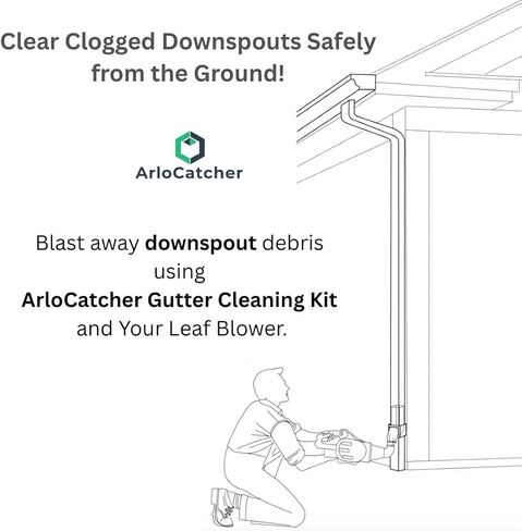 ArloCatcher 30-Foot Gutter Cleaning Kit for RYOBI Leaf Blower 40V 800 CFM RY40HPLB01 Leaf Blower– Two-Story Gutter Cleaning Tools from Ground, Ladder Free, Extension Pole Not Included in Saudi Arabia