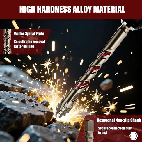 10PCS Four Blade Serrated Eccentric Drill Bits with Center Punch (5/32"-1/2") | Masonry Drill Bit Set | Concrete Drill Bits for Concrete/Tile/Brick/Glass/Wood (Bronzy) in Saudi Arabia