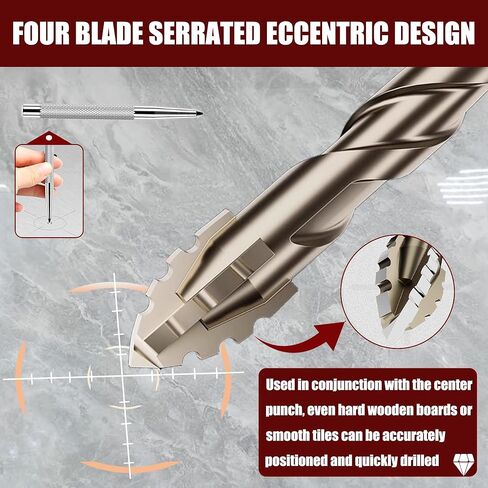 10PCS Four Blade Serrated Eccentric Drill Bits with Center Punch (5/32"-1/2") | Masonry Drill Bit Set | Concrete Drill Bits for Concrete/Tile/Brick/Glass/Wood (Bronzy) in Saudi Arabia