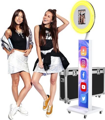 JIYANG Portable Photo Booth Stand Shell with Light Ring,Fits for Any Size iPad, Photo Booth Shell with Flight Case,Black Selfie Photo Booth with Chacktok Software Perfect for Wedding in Saudi Arabia