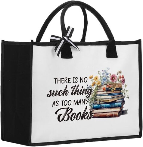 Bookish Book Lovers Gifts Book Tote Bag Christmas Woman's Birthday Gift for Women Librarian Readers There Is No Such Thing As Too Many Books Tote Bag (Black) in Saudi Arabia