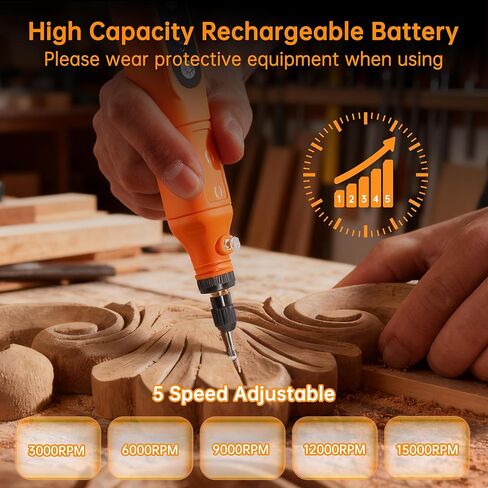 Lichamp Mini Cordless Rotary Tool, 5 Speed 3.7V Rechargeable Rotary Tool Kit with Type-C, for Engraving, Sanding, Polishing, Drilling, Grinding, Small DIY Crafts in Kuwait