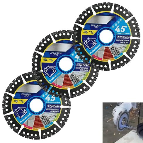 3-Pack Diamond Saw Blades 4.5in- Heavy Duty Angle Grinder Discs for Cutting Tile, Marble, Quartz, Stone, Metal & Plastic, Wet or Dry Use,Durable Multi-Purpose Blades in Saudi Arabia