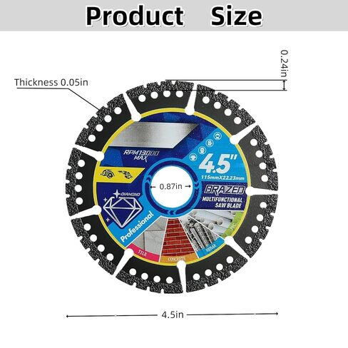 3-Pack Diamond Saw Blades 4.5in- Heavy Duty Angle Grinder Discs for Cutting Tile, Marble, Quartz, Stone, Metal & Plastic, Wet or Dry Use,Durable Multi-Purpose Blades in Saudi Arabia