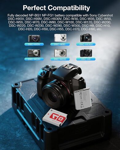 FirstPower NP-BG1 بطارية 2 حزمة وشاحن بطارية ثنائي القناة لسوني NP-BG1 NP-FG1، Cyber-Shot DSC-H3 H7 H9 H10 H20 H50 H55 H70 HX5V HX7V HX9V HX10V HX30V W30 W50 W55 W70 W80 W120 W150 W220 W230 in Kuwait