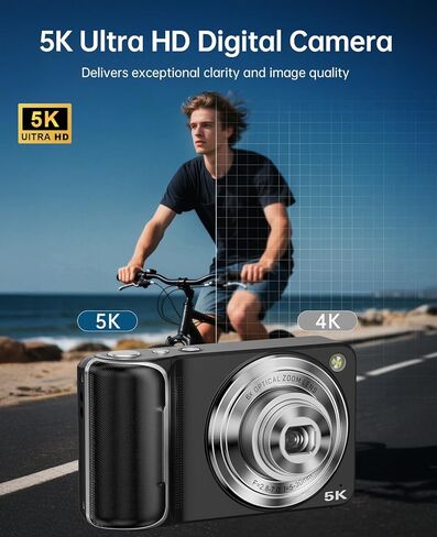 5K Digital Camera for Photography with 6X Optical Zoom, 64MP Autofocus WiFi Vlogging Camera for YouTube with Dual Lens, Compact Point and Shoot Digital Cameras with Touch Screen, 32GB Card,2 Batteries in Kuwait