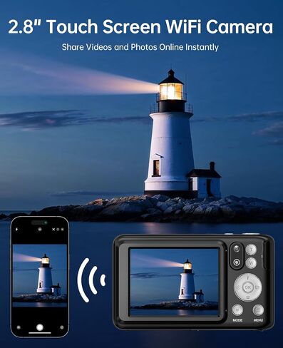 5K Digital Camera for Photography with 6X Optical Zoom, 64MP Autofocus WiFi Vlogging Camera for YouTube with Dual Lens, Compact Point and Shoot Digital Cameras with Touch Screen, 32GB Card,2 Batteries in Kuwait