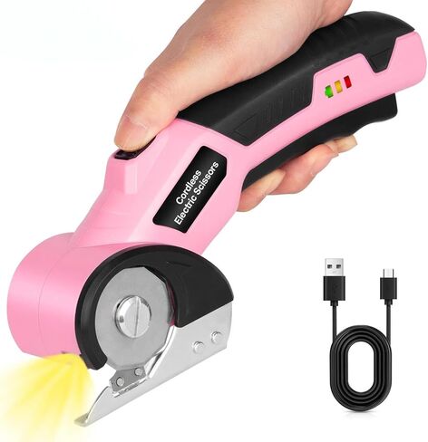 Cordless Electric Scissors: 4V Rechargeable Rotary Cardboard Cutter, 2000mAh Battery, with LED Light, Box Cutter for Fabric Carpet Carton Plastic Leather Cloth (Pink) in Saudi Arabia