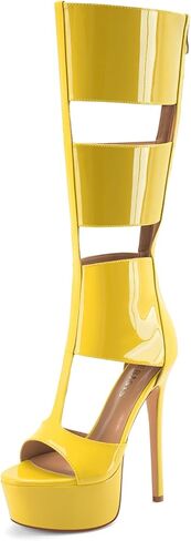 Platform Knee High Gladiator Sandals for Women Sexy Open Peep Toe Stiletto High Heels Fashion Summer Dress Party Dance Boots with Zipper in Saudi Arabia