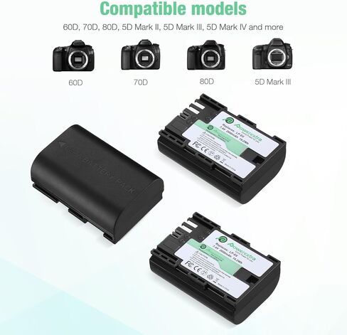 بطاريات LP-E6 / LP-E6N مكونة من 3 قطع مع شاحن LCD ثلاثي القنوات - متوافق مع EOS 5D Mark IV/R5/R6/R6 Mark II/6D Mark II/5D Mark III/90D/80D/70D/R/XC10/XC15 in Kuwait