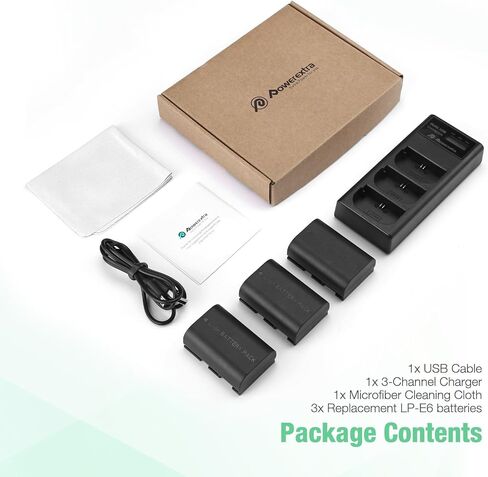 بطاريات LP-E6 / LP-E6N مكونة من 3 قطع مع شاحن LCD ثلاثي القنوات - متوافق مع EOS 5D Mark IV/R5/R6/R6 Mark II/6D Mark II/5D Mark III/90D/80D/70D/R/XC10/XC15 in Kuwait