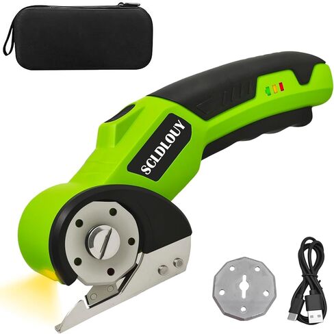 High-Speed ​​Cardboard Cutter, Cordless Rechargeable Electric Scissors with Safety Lock and LED Light, Rotating Blade for Cardboard Fabric Carpet (Green) in Saudi Arabia