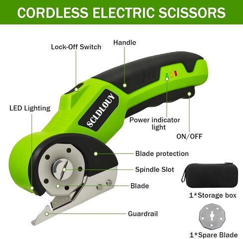 High-Speed ​​Cardboard Cutter, Cordless Rechargeable Electric Scissors with Safety Lock and LED Light, Rotating Blade for Cardboard Fabric Carpet (Green) in Saudi Arabia