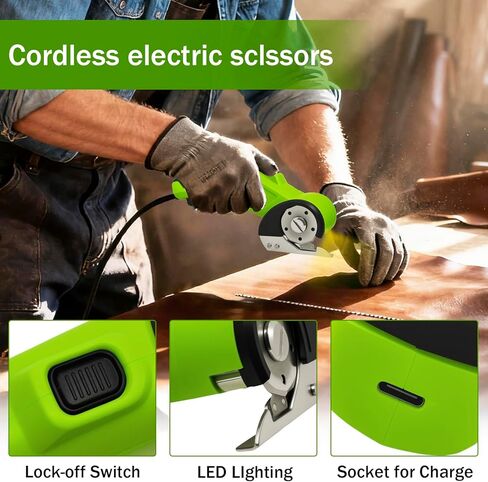 High-Speed ​​Cardboard Cutter, Cordless Rechargeable Electric Scissors with Safety Lock and LED Light, Rotating Blade for Cardboard Fabric Carpet (Green) in Saudi Arabia
