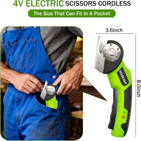 High-Speed ​​Cardboard Cutter, Cordless Rechargeable Electric Scissors with Safety Lock and LED Light, Rotating Blade for Cardboard Fabric Carpet (Green) in Saudi Arabia