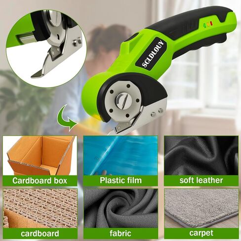 High-Speed ​​Cardboard Cutter, Cordless Rechargeable Electric Scissors with Safety Lock and LED Light, Rotating Blade for Cardboard Fabric Carpet (Green) in Saudi Arabia