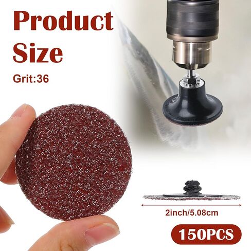 150 Pieces 2 Inch Sanding Discs 36 Grit Roll Lock Die Grinder for Die Grinder Surface Prep Sanding Disc for Surface Prep Strip Grind Polish Finish Burr Rust Paint Removal Red in Saudi Arabia