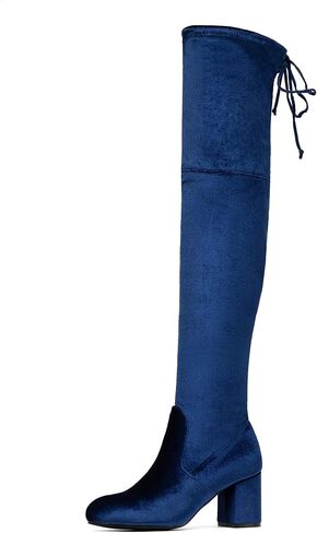 NEWBELLA Women's Over Knee Chunky Heel Lace Up Long Boots, Sexy Round Toe Stretch Fit Boots for Fall Winter in Saudi Arabia