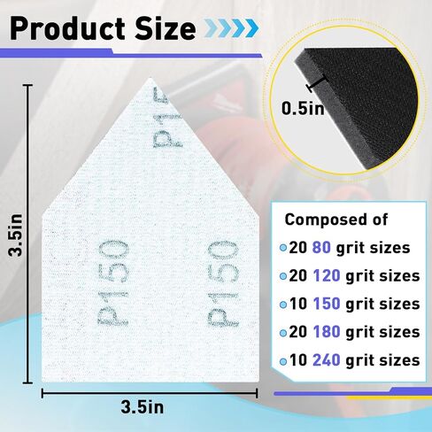 80PCS 3.5 x 2.5in Sander Detail Sandpaper and 2 Cushion Pads Compatible with Milwaukee M12 Sanders, 80 120 150 180 240 Grit, Durable Triangle Detail Sanding Paper in Saudi Arabia