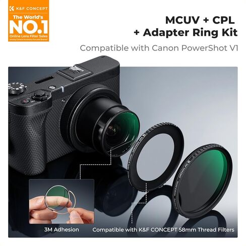 فلتر مستقطب K&F CONCEPT وفلتر حماية MCUV ومجموعة حلقة محول متوافقة مع Canon PowerShot V1، 18 طلاء متعدد الطبقات، للفيديو ومدونة الفيديو والتصوير الفوتوغرافي (سلسلة K) in Saudi Arabia