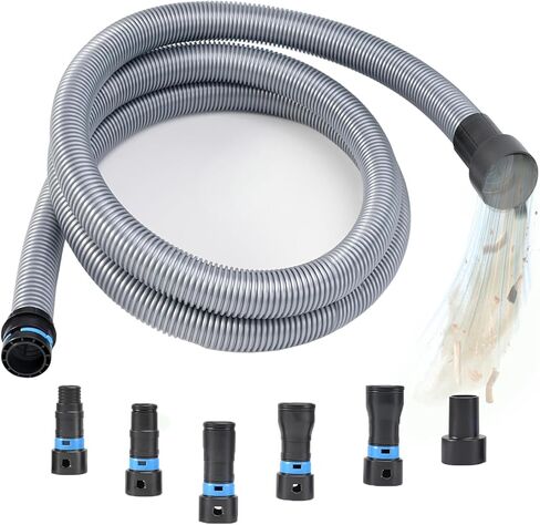 خرطوم مكنسة كهربائية بطول 16 قدم من Shop Vac Hose لنظام مكنسة كهربائية للمنزل والمتجر مع 6 محولات لأداة طاقة النجارة وآلة الصنفرة، متوافق مع العلامات التجارية المتعددة، خرطوم مكنسة كهربائية باللون الرمادي الفضي in Kuwait