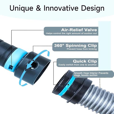 خرطوم مكنسة كهربائية بطول 16 قدم من Shop Vac Hose لنظام مكنسة كهربائية للمنزل والمتجر مع 6 محولات لأداة طاقة النجارة وآلة الصنفرة، متوافق مع العلامات التجارية المتعددة، خرطوم مكنسة كهربائية باللون الرمادي الفضي in Kuwait