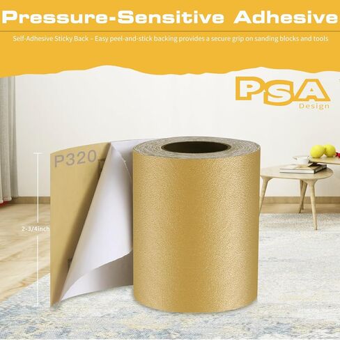مجموعة ورق الصنفرة الطويلة 80، 180، 320 حبيبة PSA، إجمالي 15 ياردة، عرض 2-3/4 بوصة، بكرة ورق صنفرة مستمرة، بكرة صنفرة ذاتية اللصق لأعمال النجارة وكتل صنفرة السيارات in Kuwait