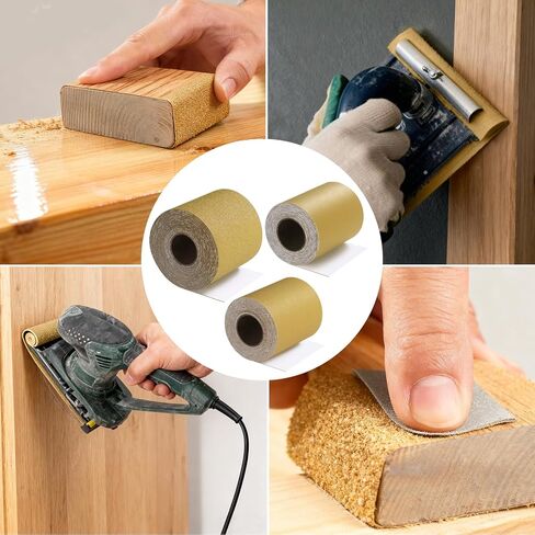 مجموعة ورق الصنفرة الطويلة 80، 180، 320 حبيبة PSA، إجمالي 15 ياردة، عرض 2-3/4 بوصة، بكرة ورق صنفرة مستمرة، بكرة صنفرة ذاتية اللصق لأعمال النجارة وكتل صنفرة السيارات in Kuwait