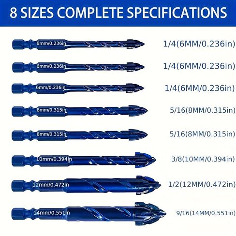 8PCS Serrated Masonry Drill Bits, Upgraded Spiral Design, Multi-Material Concrete Drill Set for Tile, Glass, Metal, Blue in Saudi Arabia