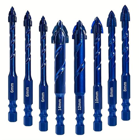 8PCS Serrated Masonry Drill Bits, Upgraded Spiral Design, Multi-Material Concrete Drill Set for Tile, Glass, Metal, Blue in Saudi Arabia